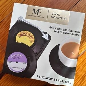 Vinyl Coasters NEW 4pc Coaster Set W/  Record Holder